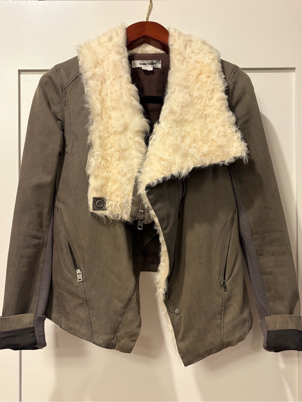 Helmut Lang lamb shearling moto jacket